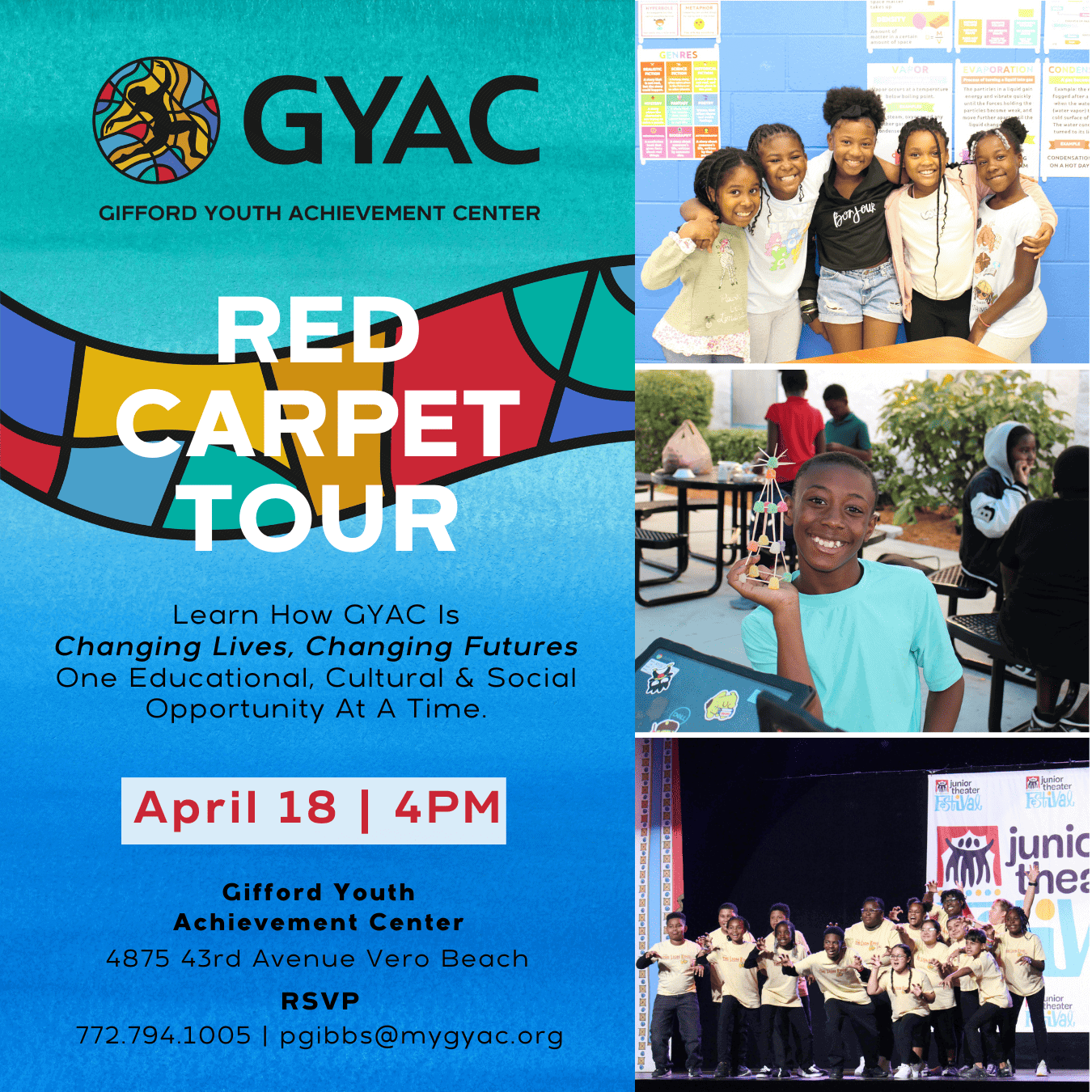 Flyer with details about GYAC's Red Carpet Tour on April 18, 2024.