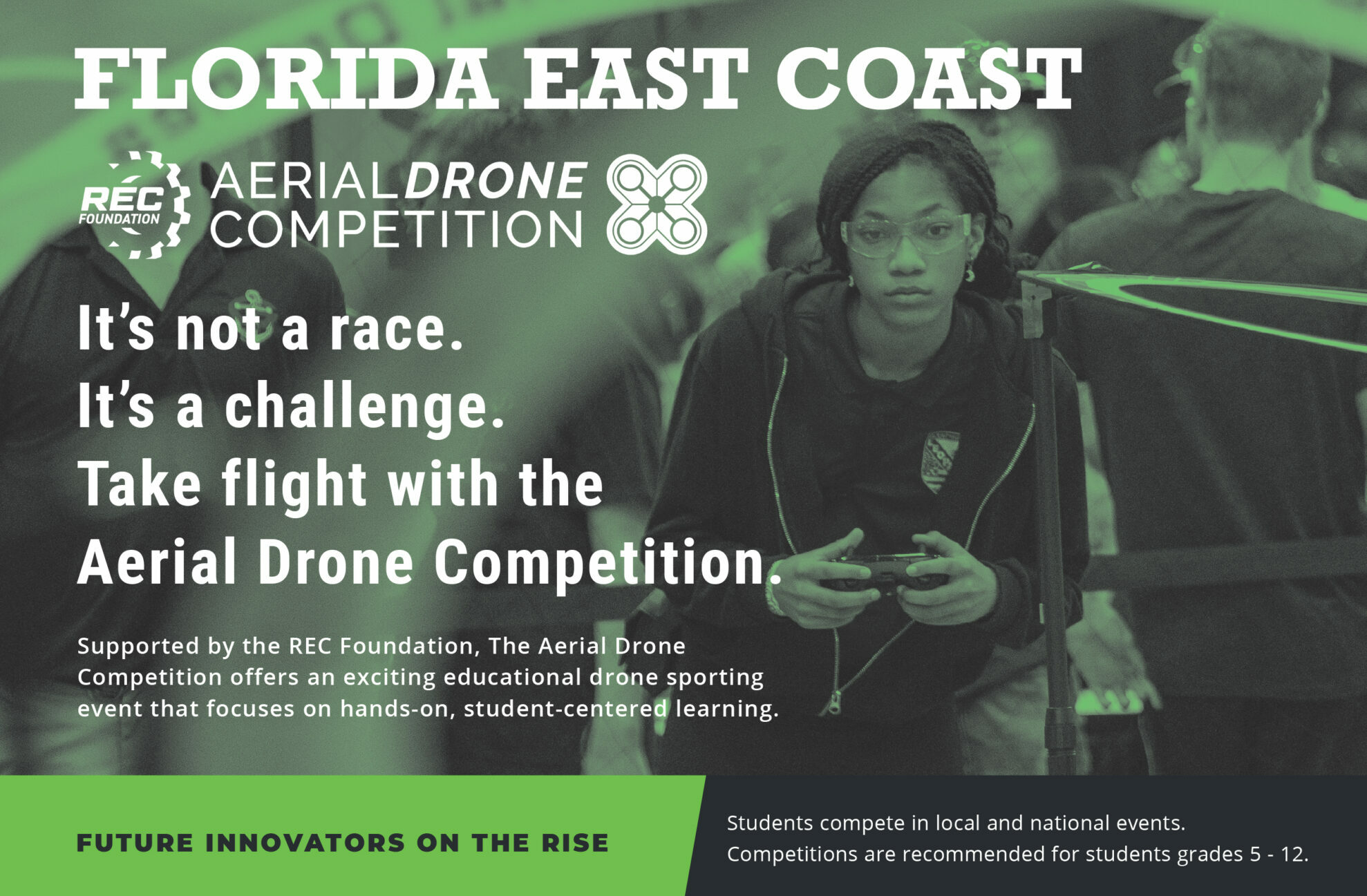 Partial flyer with details of the first annual Florida East Coast (FEC) Aerial Drone Competition on April 20, 2024, at GYAC.